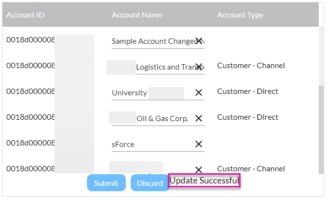 Update Success message