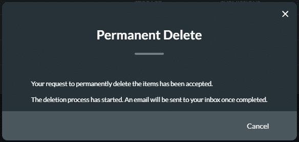 Permanent Delete screen