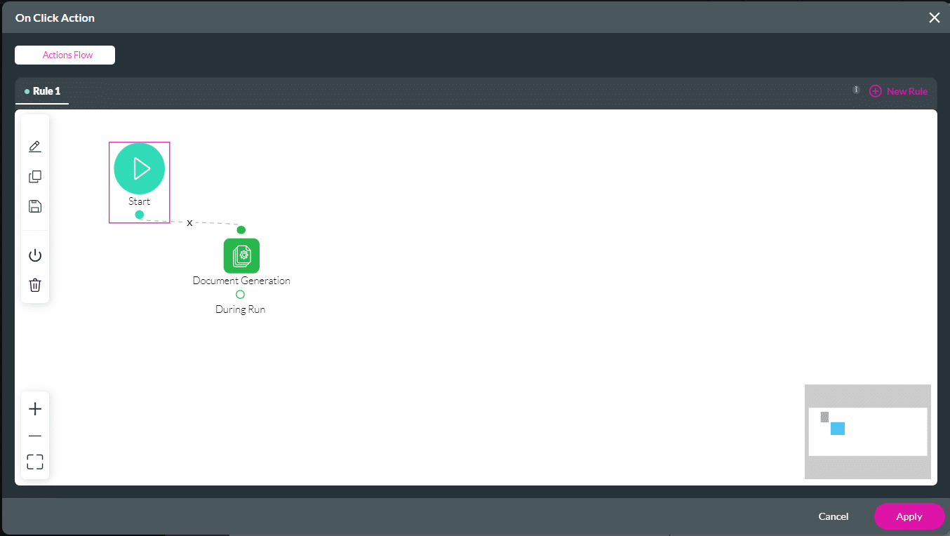 On Click Action screen