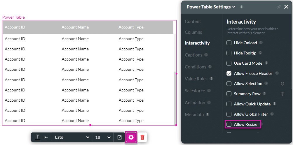 Allow Resize checkbox disabled