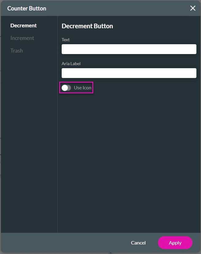 Counter Button screen - Decrement