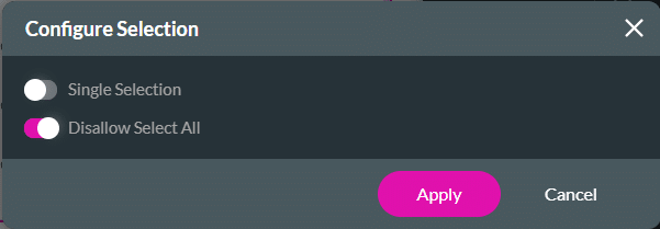 Configure Selection screen