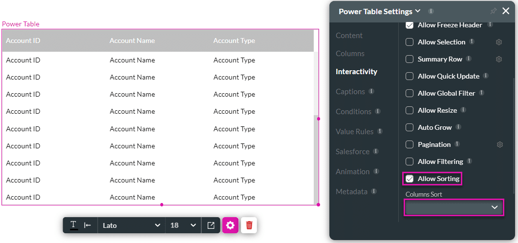 Allow Sorting checkbox enabled