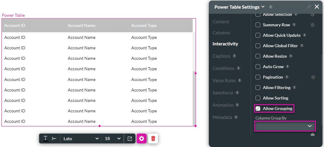 Allow Grouping checkbox enabled