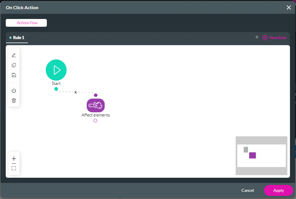 On Click Action screen
