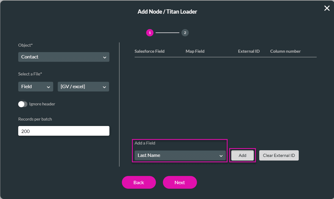 Add Node/Titan Loader screen
