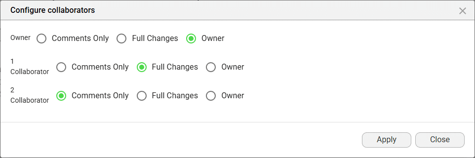 Configure collaborators screen (Owner is configured in collaborators)