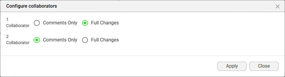 Configure collaborators screen