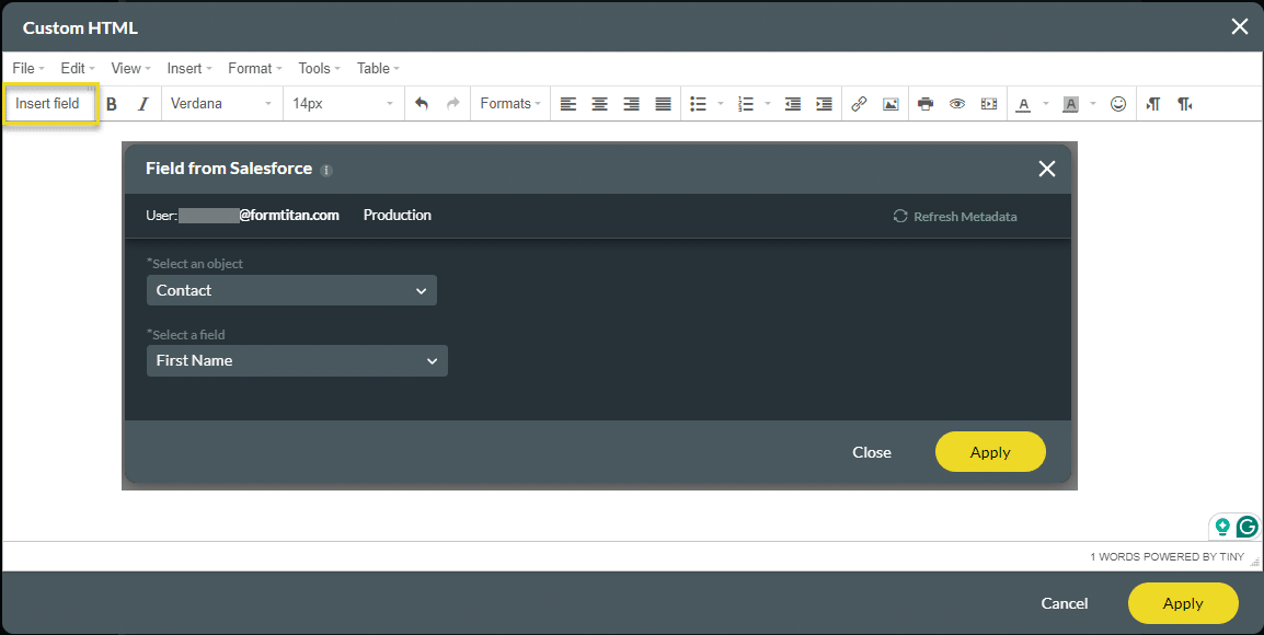 Field from Salesforce screen