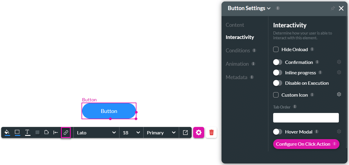 On Click Action options