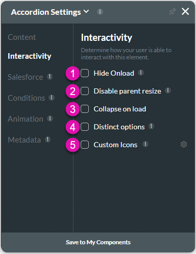 Interactivity settings screen