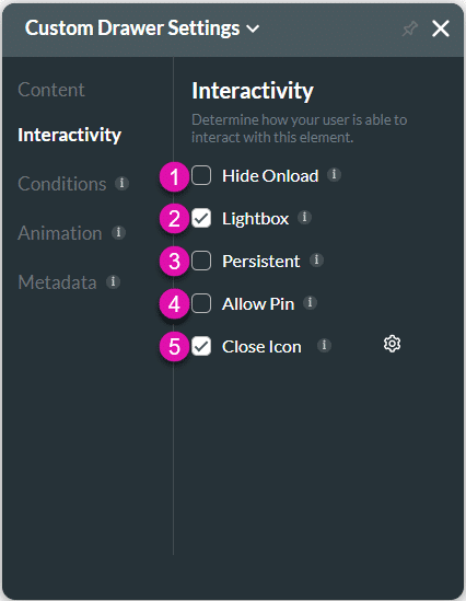 Interactivity settings screen