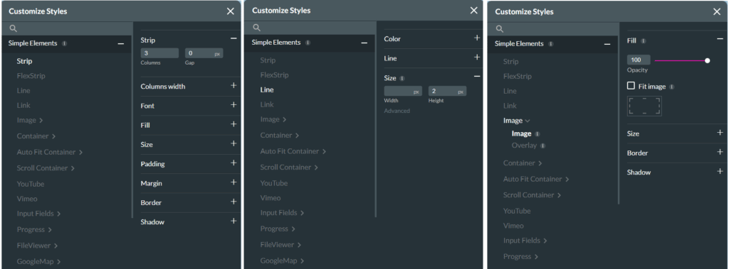 Customize Style screen