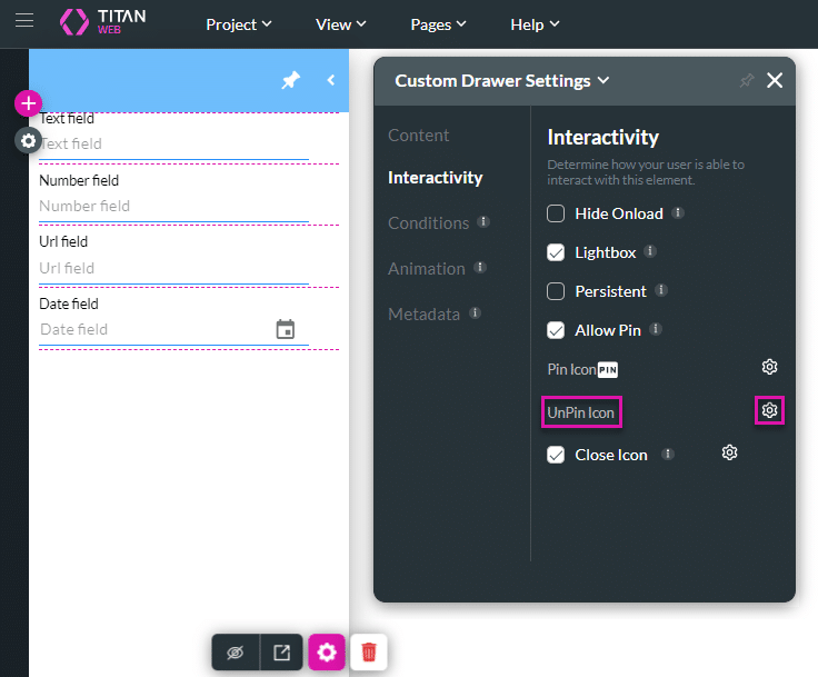 Unpin Icon Gear icon