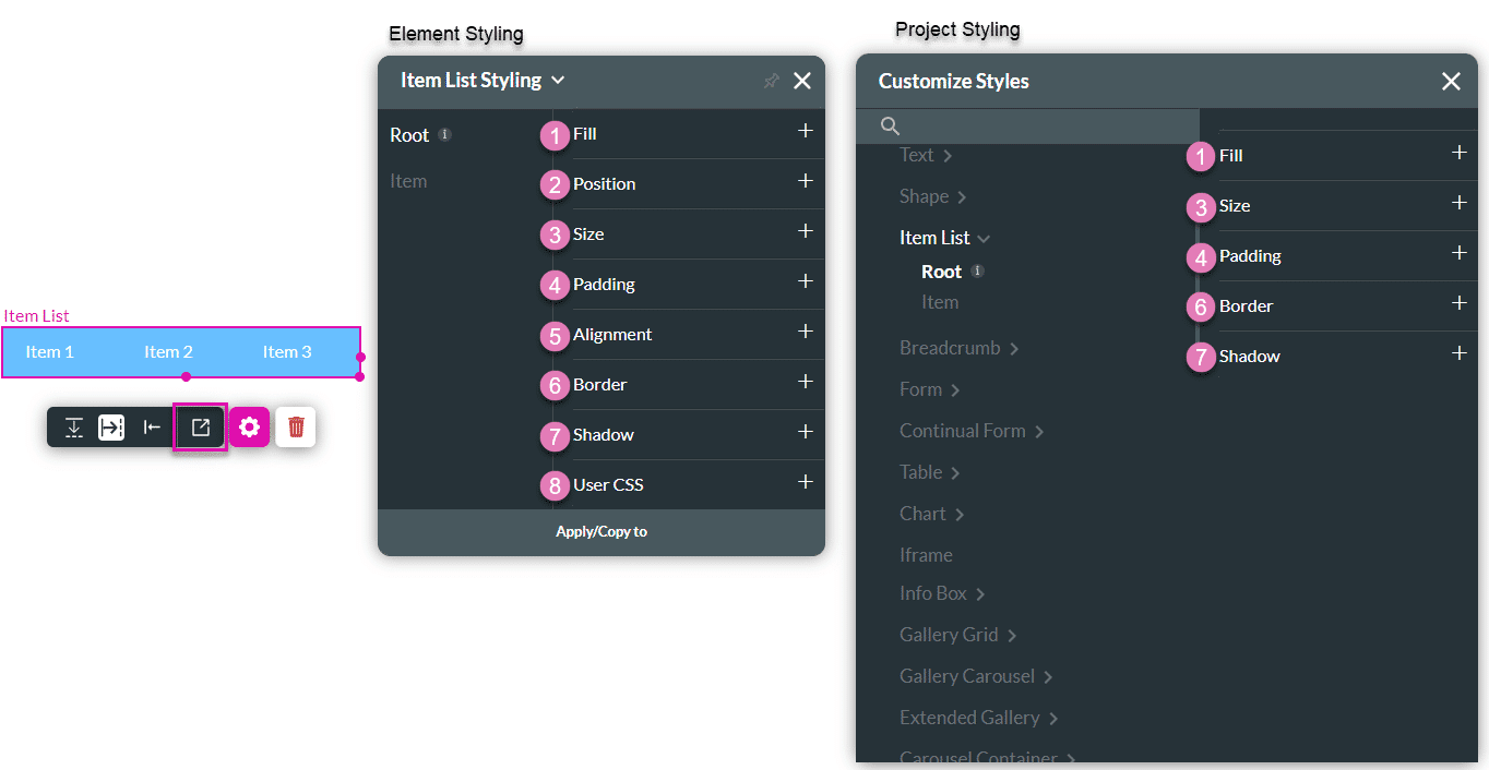 Root styling options