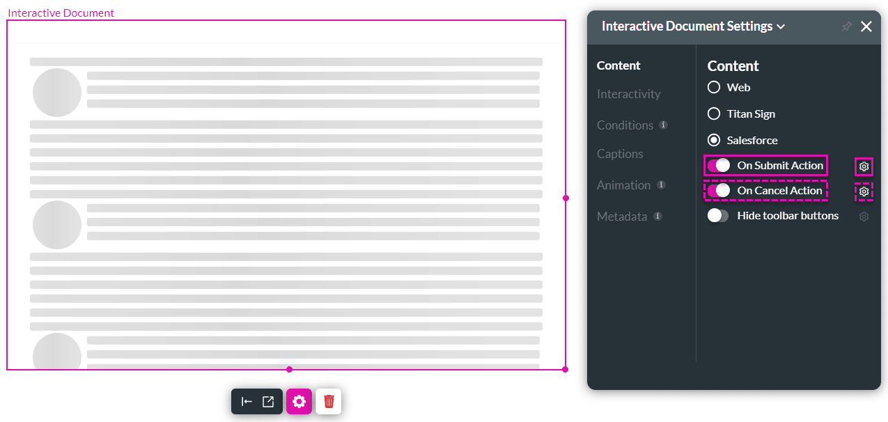 Interactive Document Settings screen