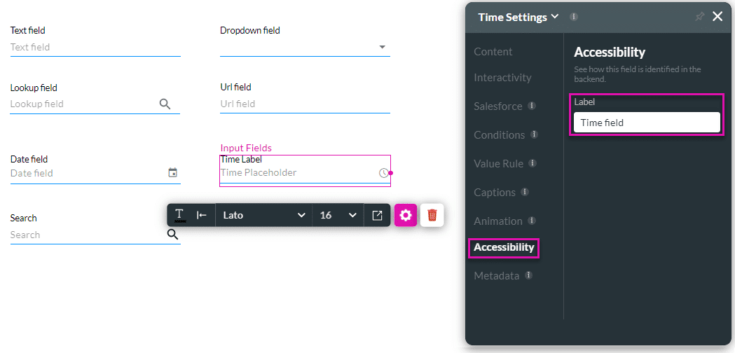 Time Settings screen - Accessibility