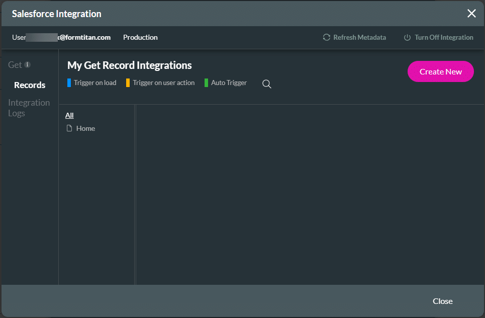 Salesforce Integration screen