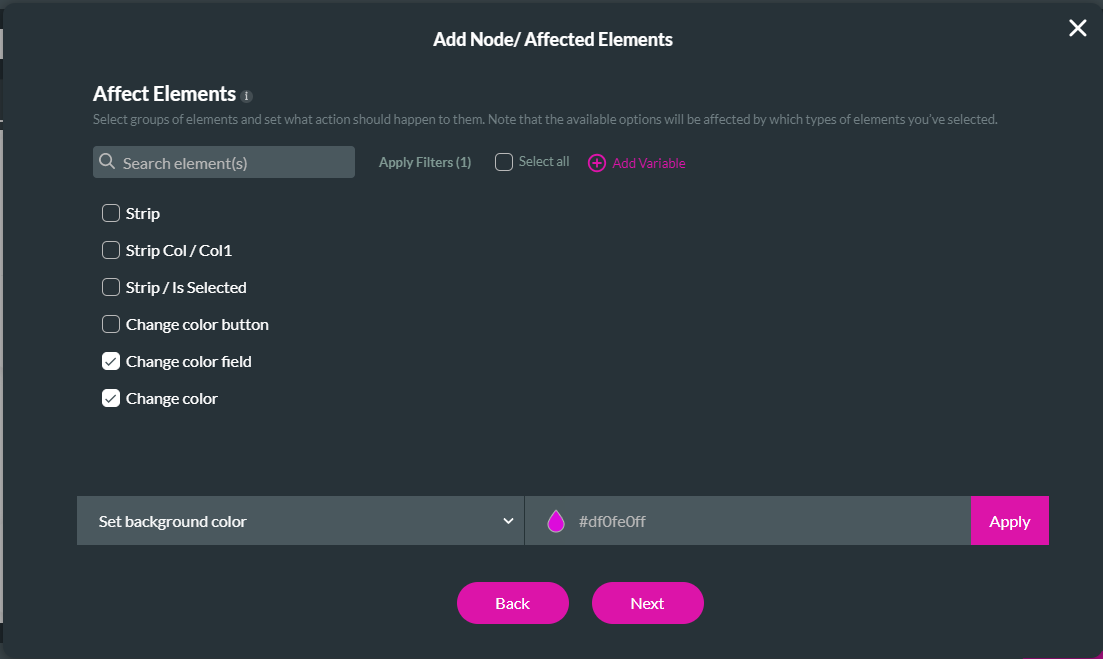 Example of effect selected