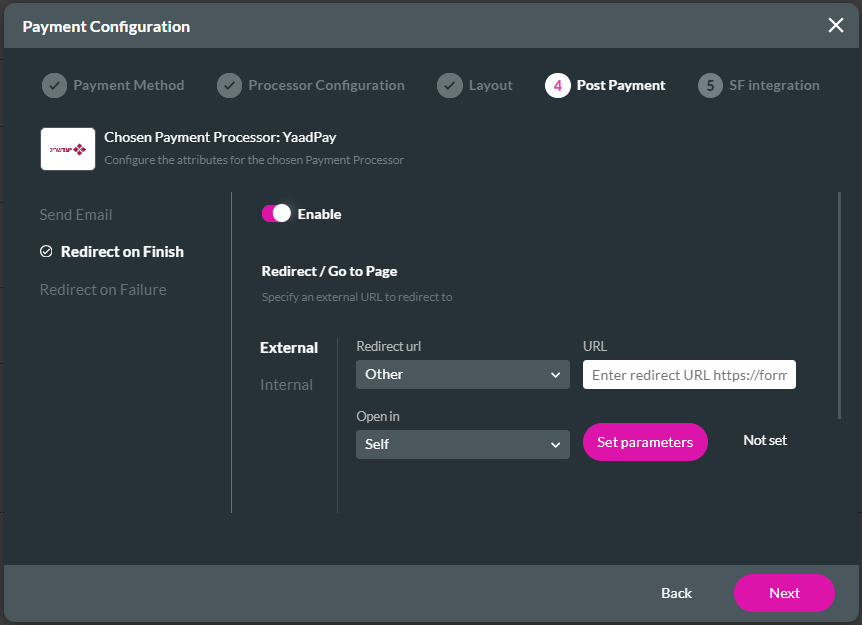 Redirect on Finish - External link