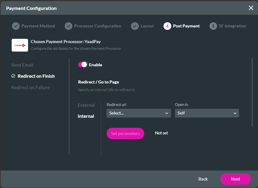 Redirect on Finish - Internal link