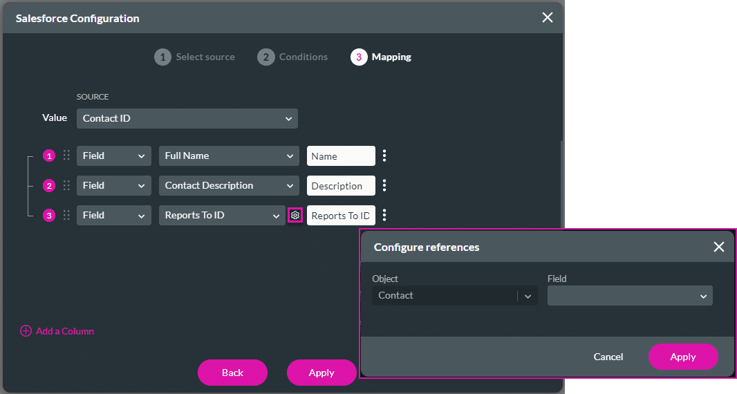 Configure references screen