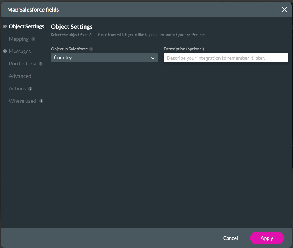 Map Salesforce Fields screen