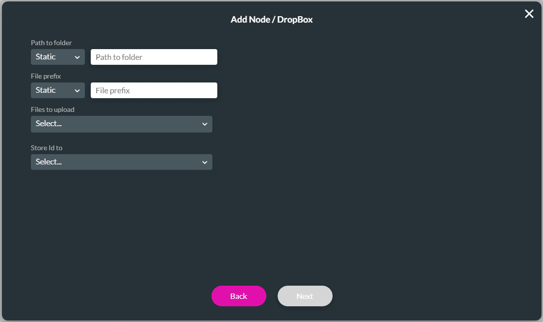 Add Node/Dropbox screen