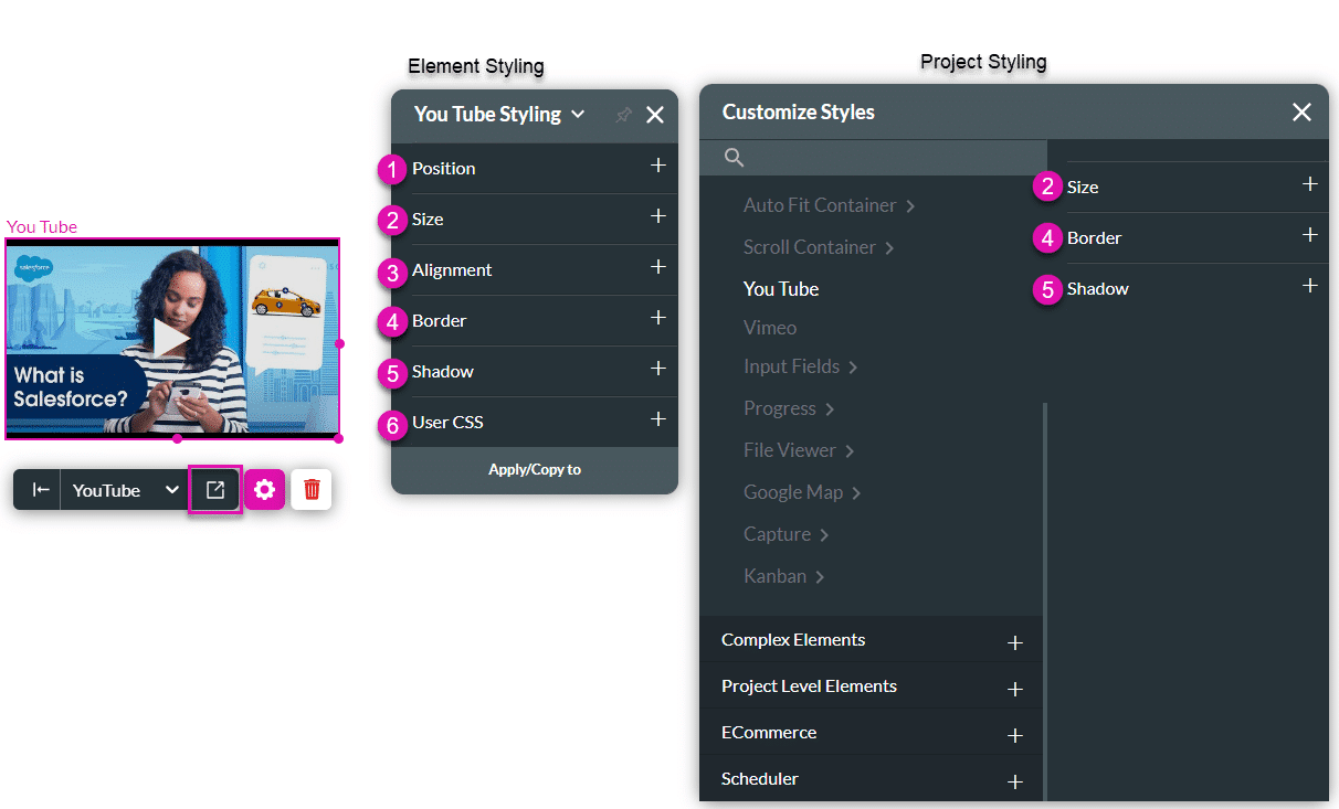 YouTube styling options