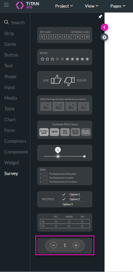 Quantity counter survey element