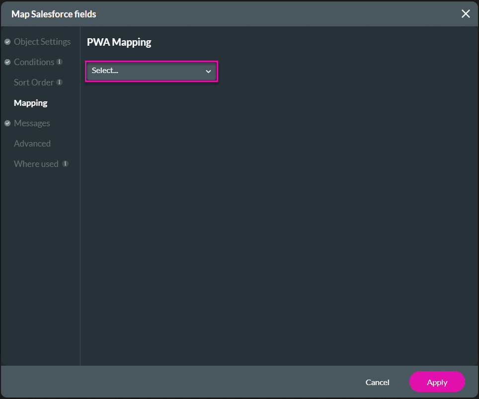 Map Salesforce fields screen