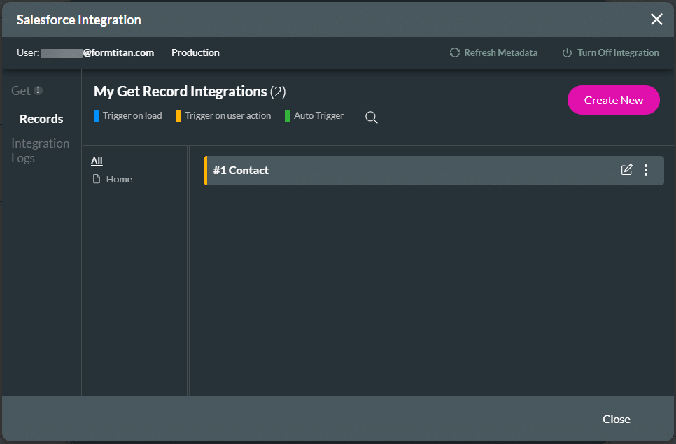 Salesforce Integration screen