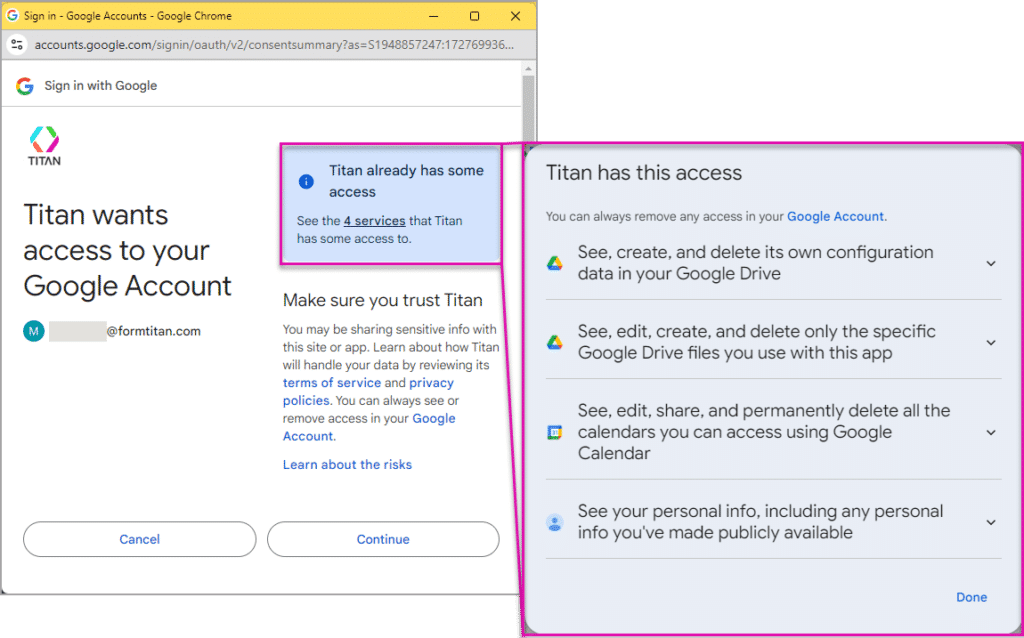 Allow Titan access to Google