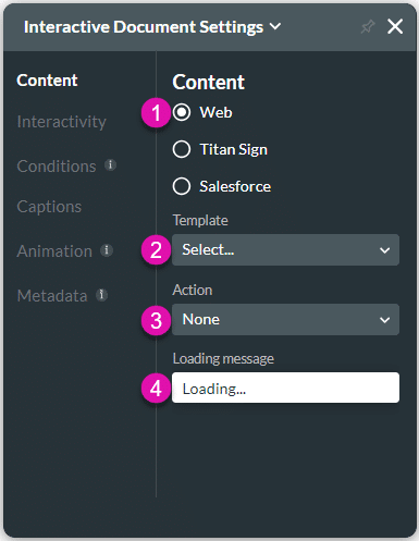 Content settings screen - Web option