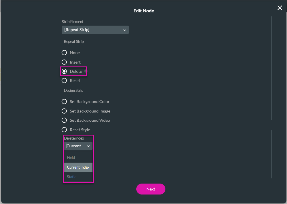 Add Node/Strip Interactivity screen