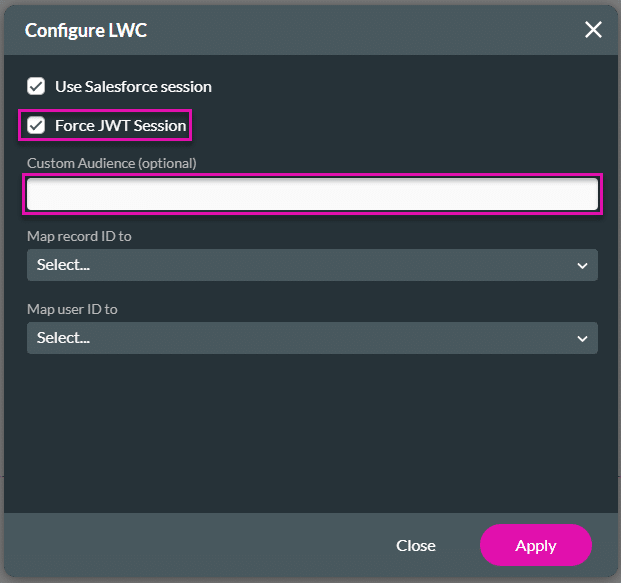 Force JWT Session checkbox