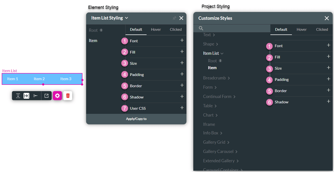 Item styling options