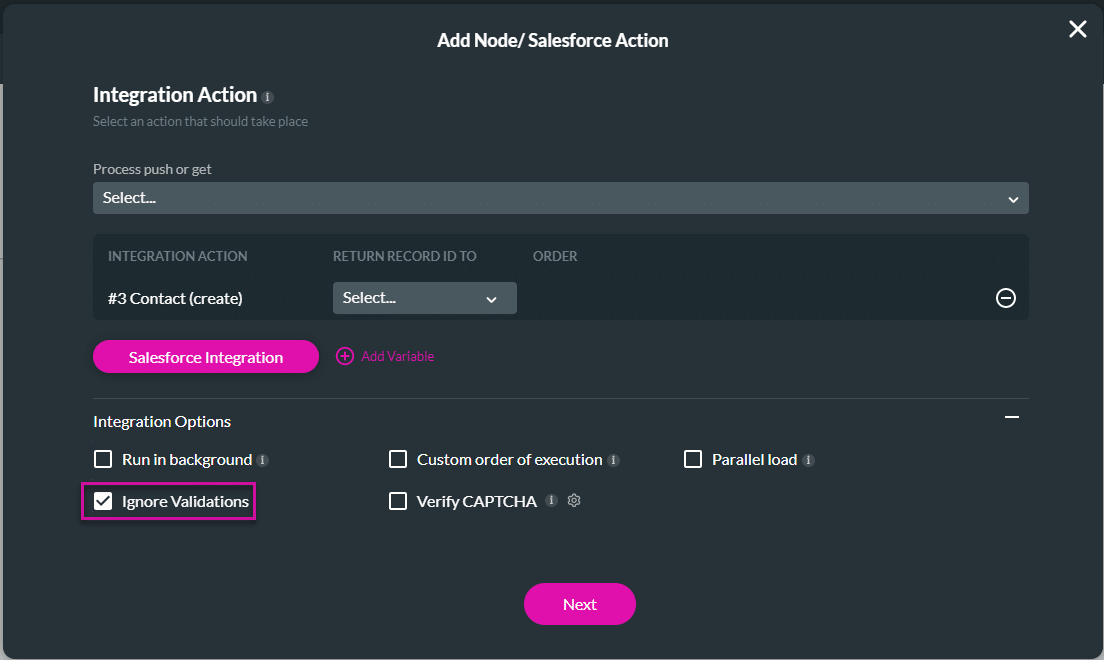 Ignore Validations checkbox