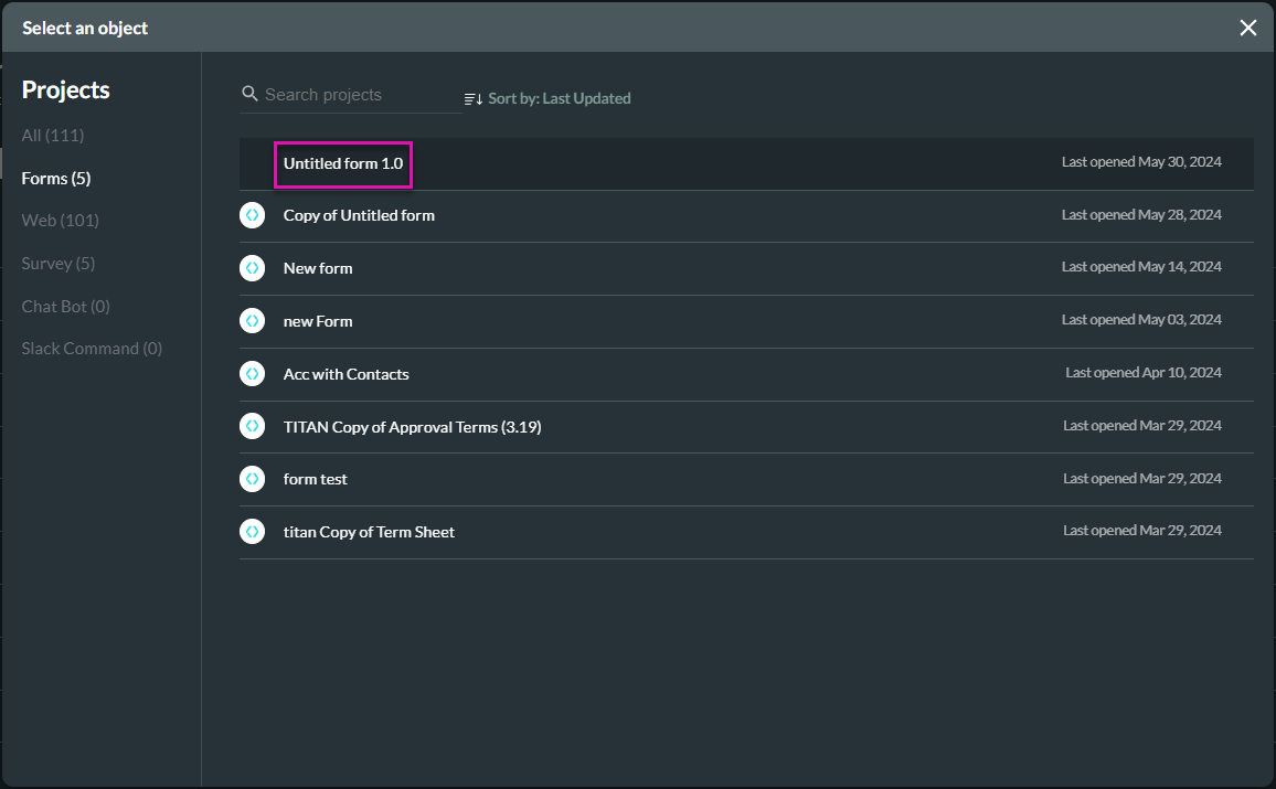 Select an object screen