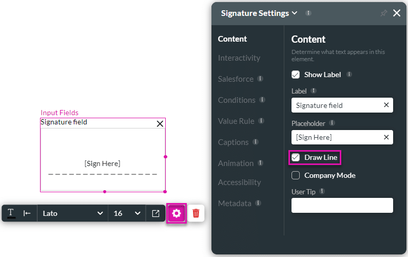 Draw Line checkbox enabled