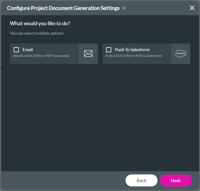 Configure Project Document Generation Settings screen