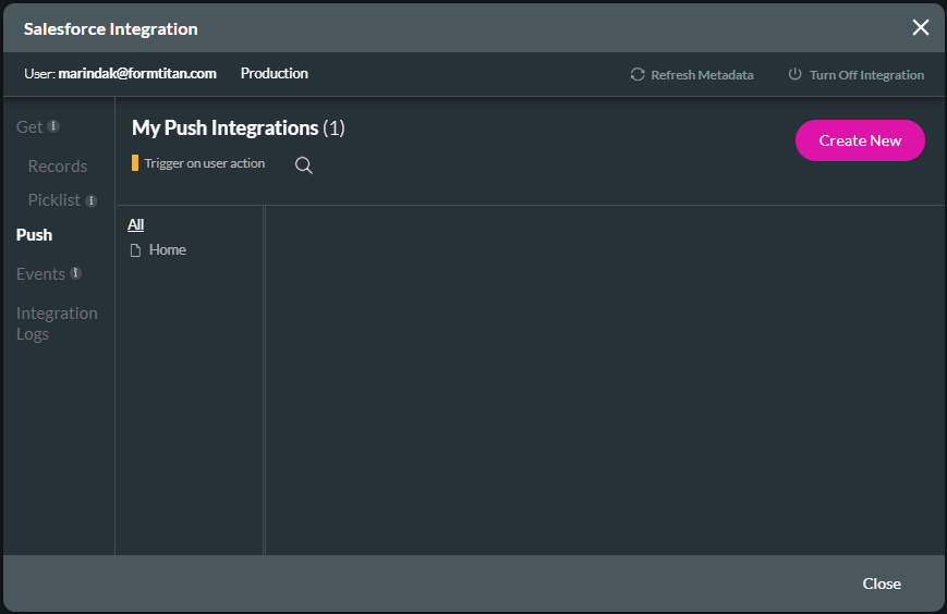 Salesforce Integration screen