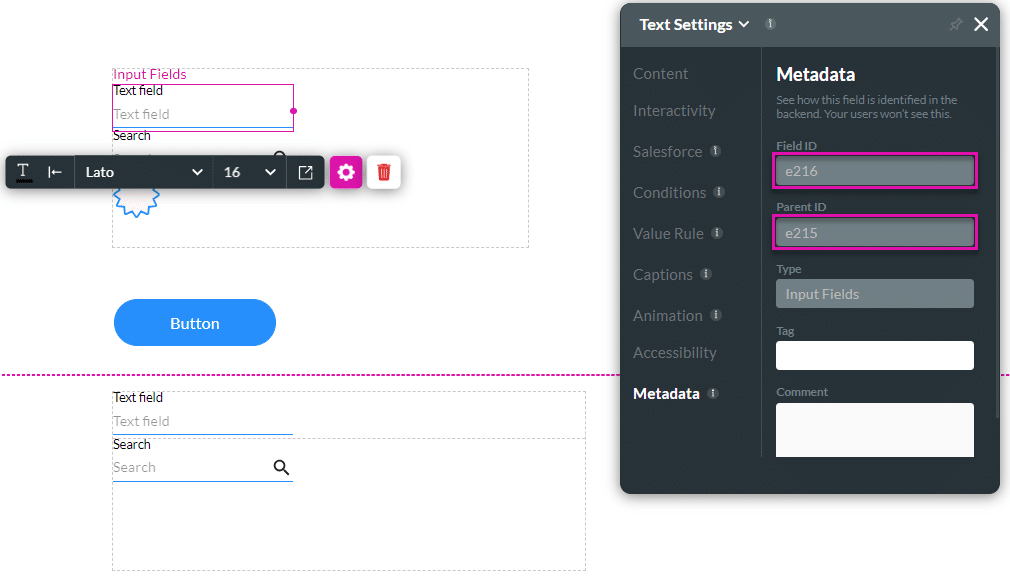 Field ID and Parent ID