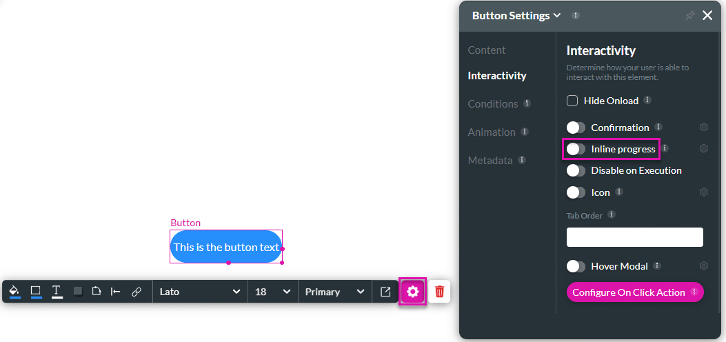 Inline progress toggle switch off