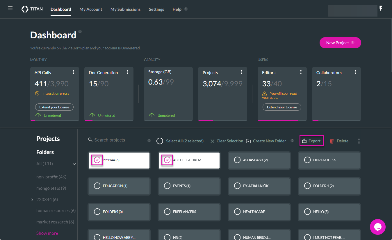 Multiple folder selected