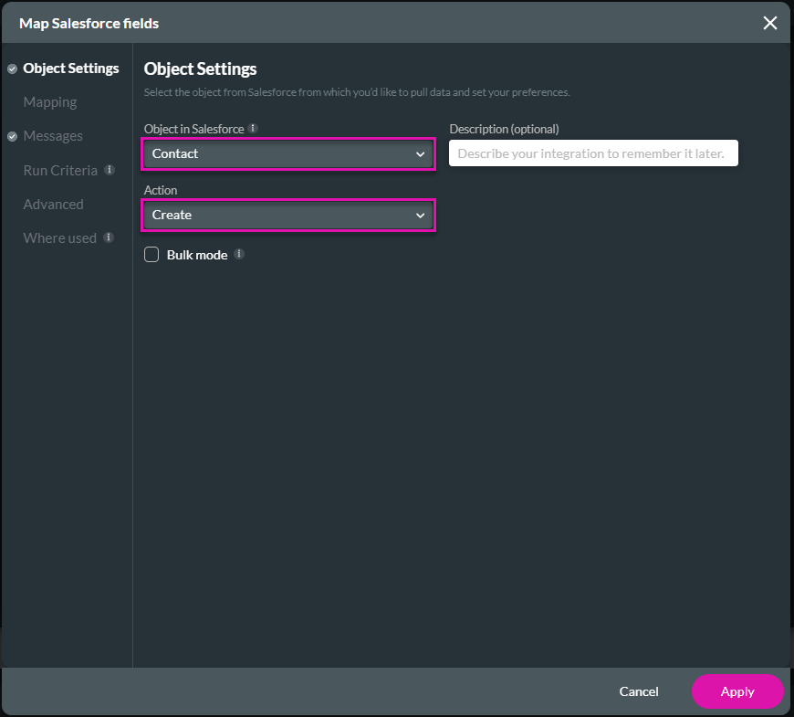 Map Salesforce fields screen
