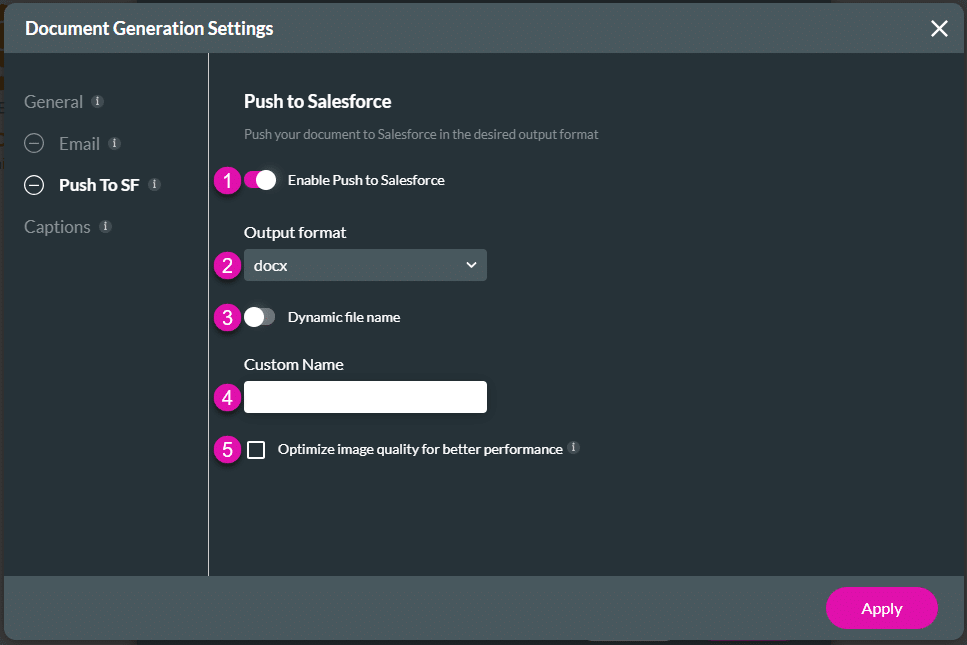 Document Generation screen - Push to Salesforce