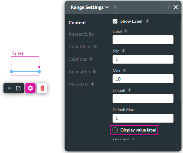 Display Value Label checkbox disabled
