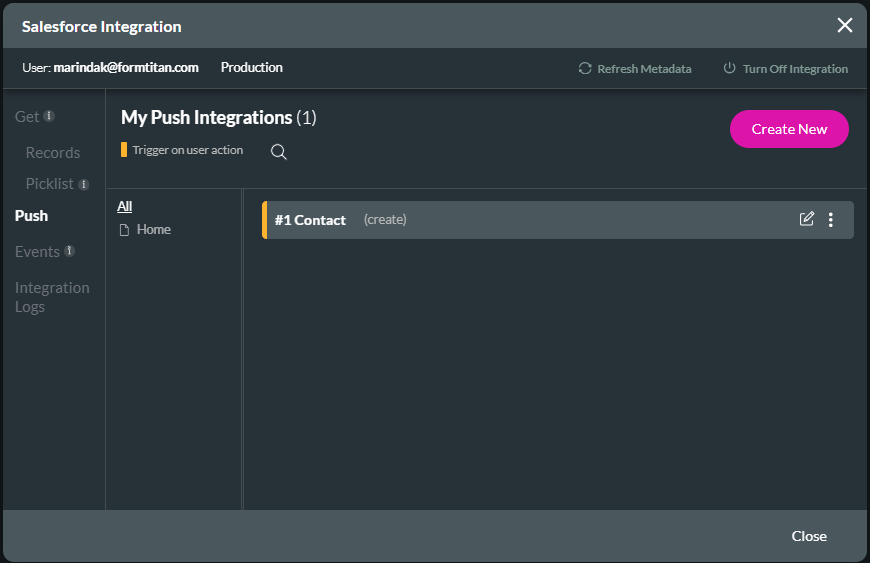 Salesforce Integration screen
