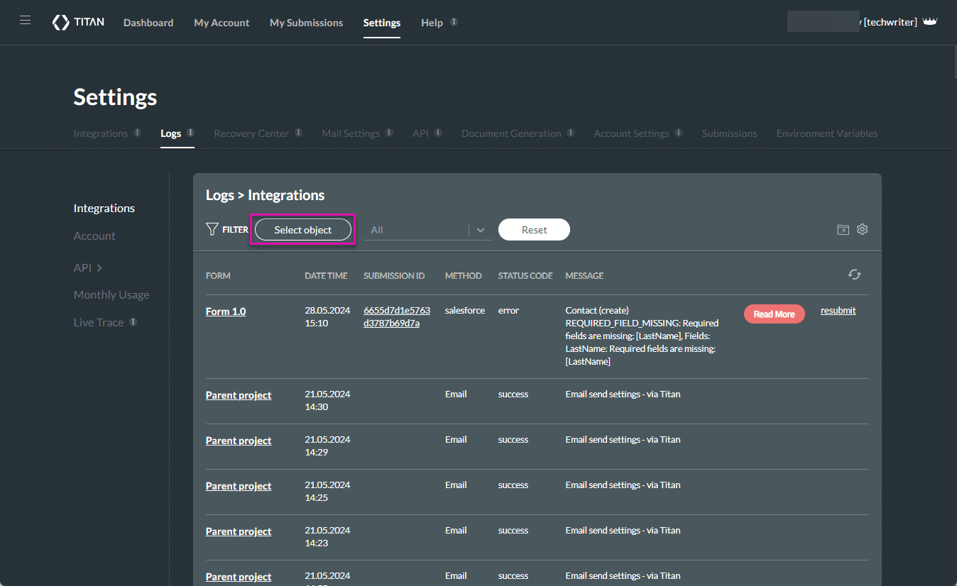 Select object button